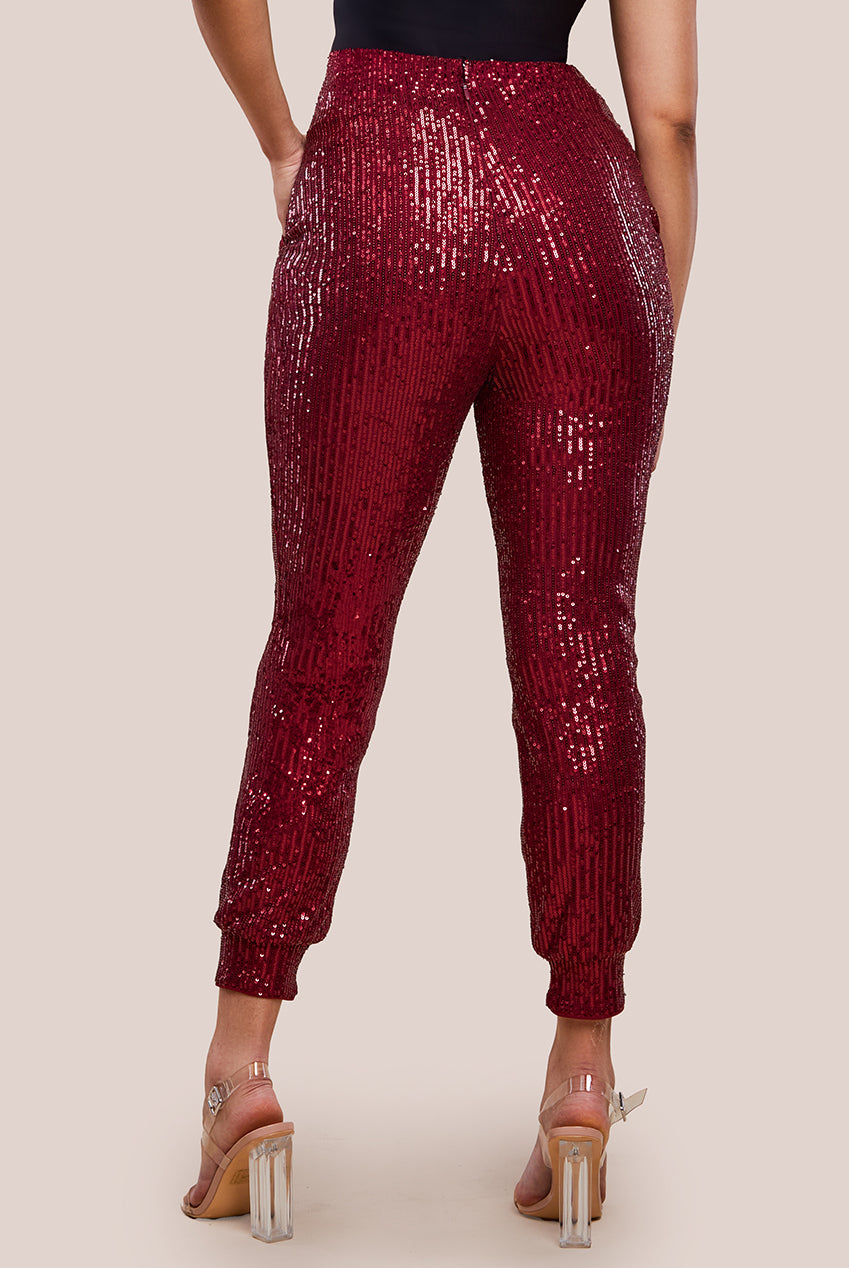 Sequin Cuffed Ankle Trouser - Wine TR360