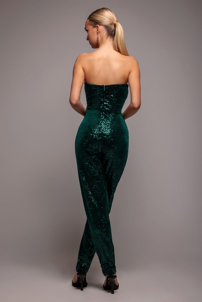 Sequin & Velvet Corset Jumpsuit - Emerald Green TR365