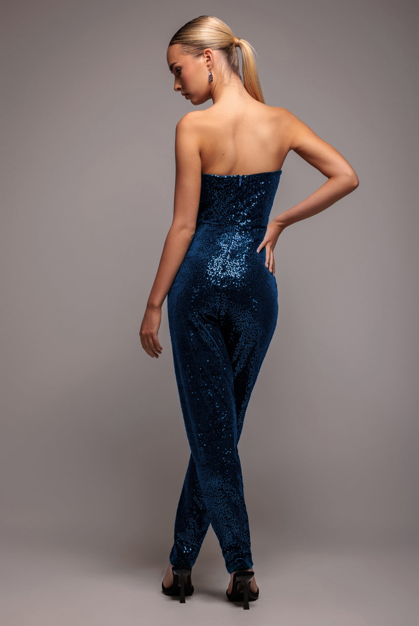 Sequin & Velvet Corset Jumpsuit - Blue TR365