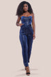 Goddiva Sequin & Velvet Corset Jumpsuit - Navy