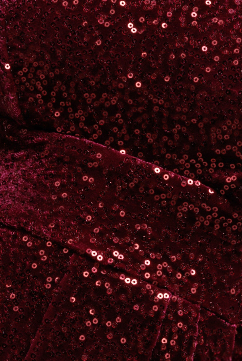 Sequin & Velvet Corset Jumpsuit - Wine TR365