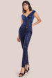 Goddiva Sequin Velvet Bardot Jumpsuit - Navy