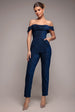 Lurex Cowl Neck Jumpsuit - Navy by Goddiva