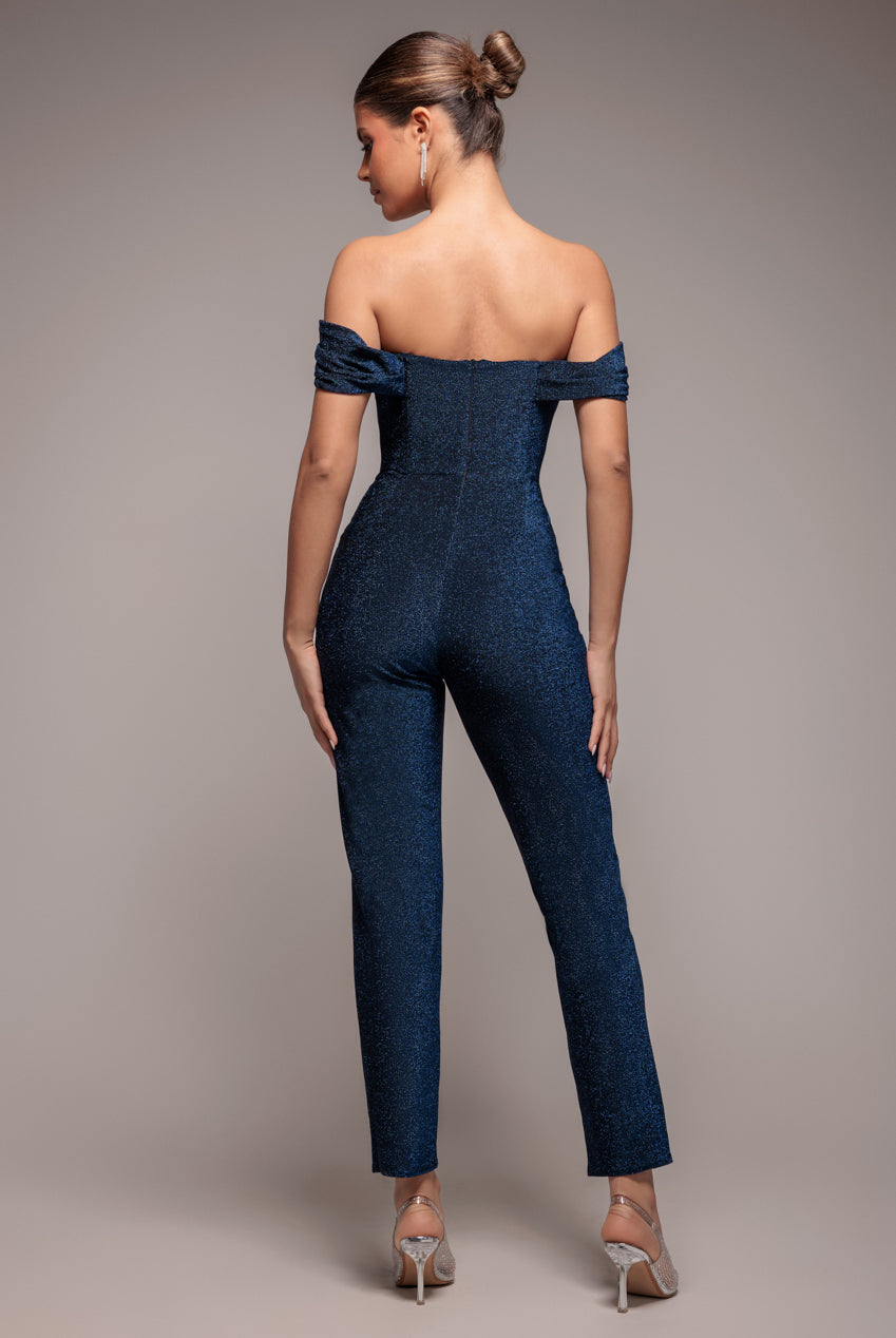 Lurex Cowl Neck Jumpsuit - Royalblue TR374