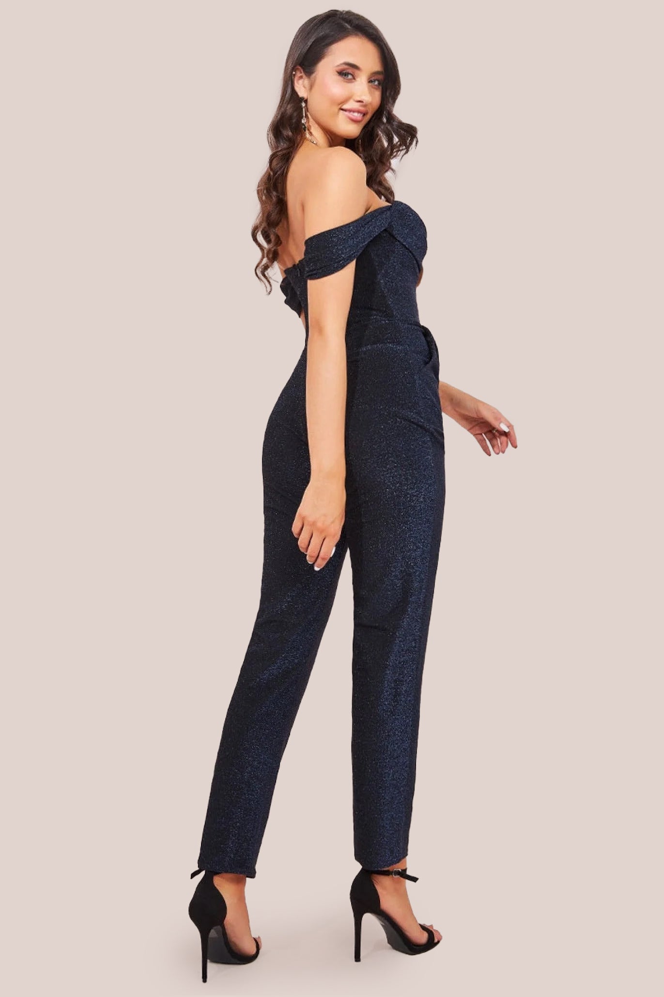 Lurex Cowl Neck Jumpsuit - Navy TR374