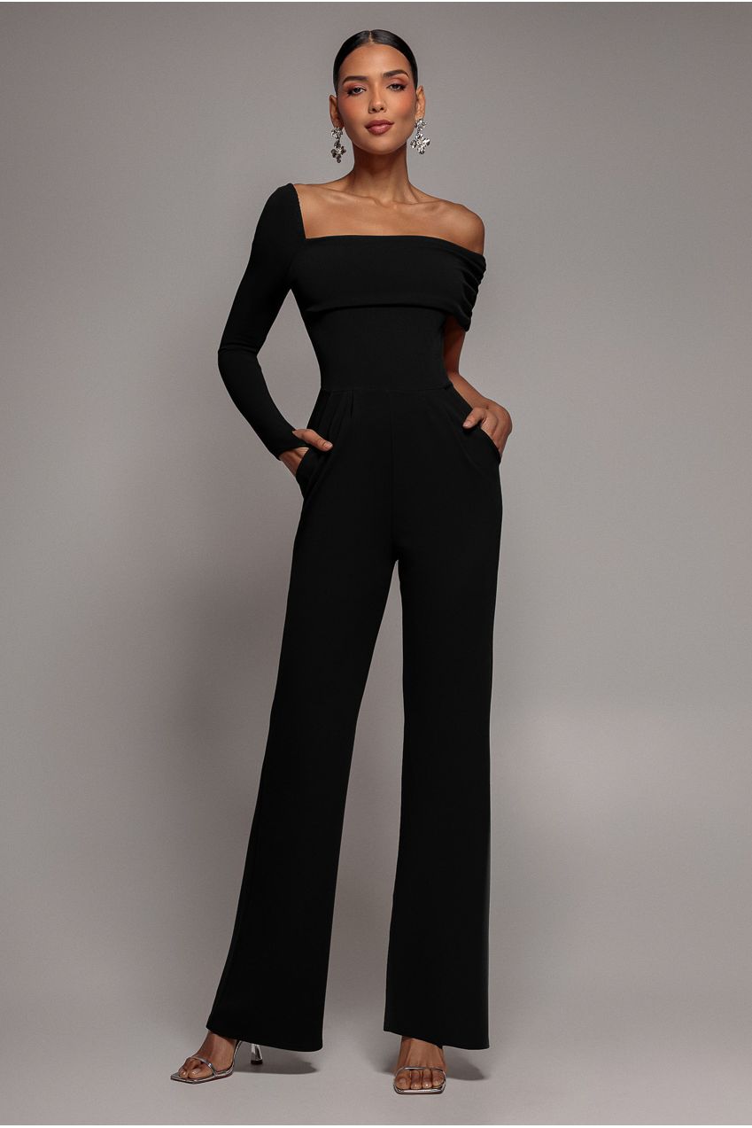 One Shoulder Scuba Jumpsuit - Black TR375