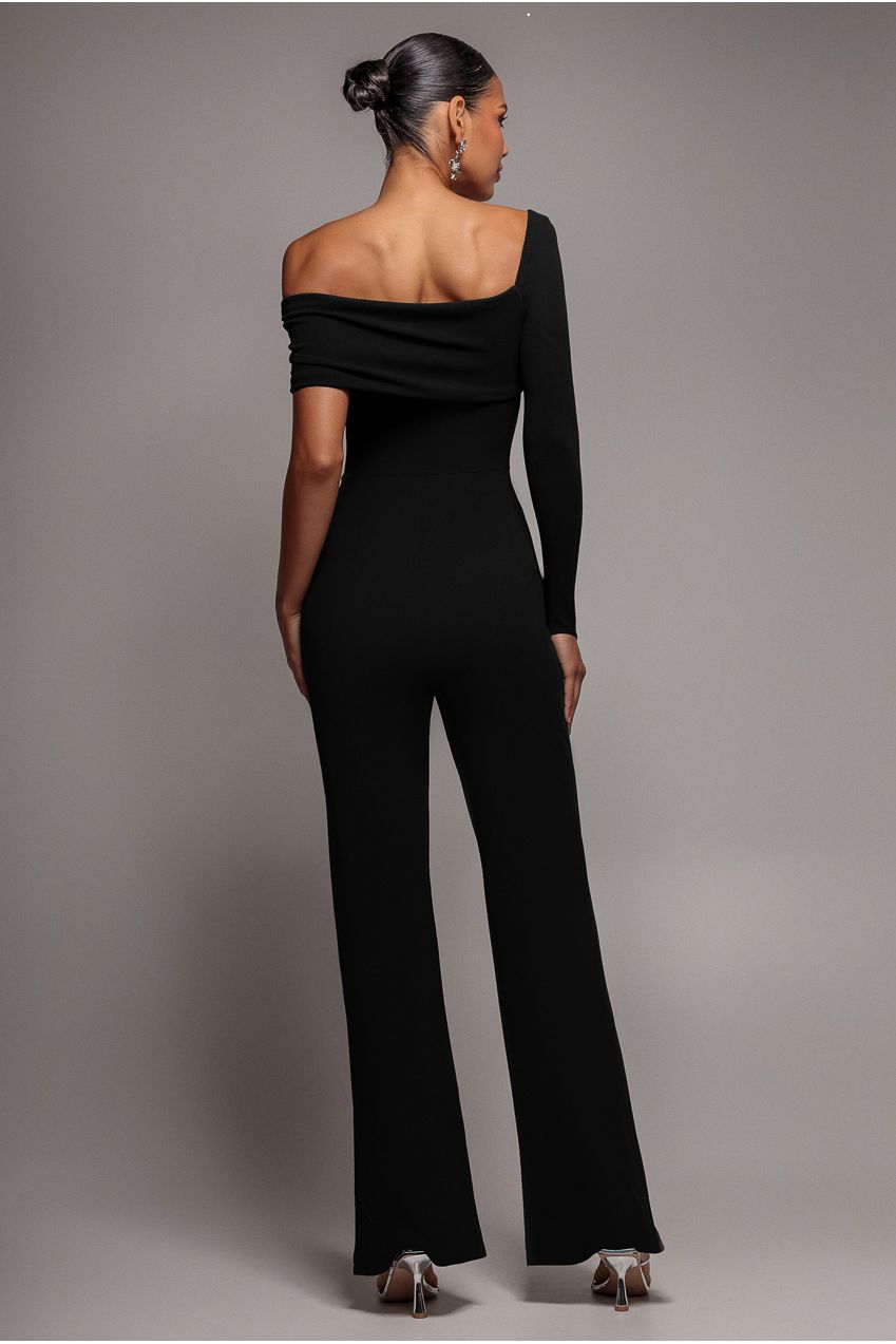 One Shoulder Scuba Jumpsuit - Black TR375