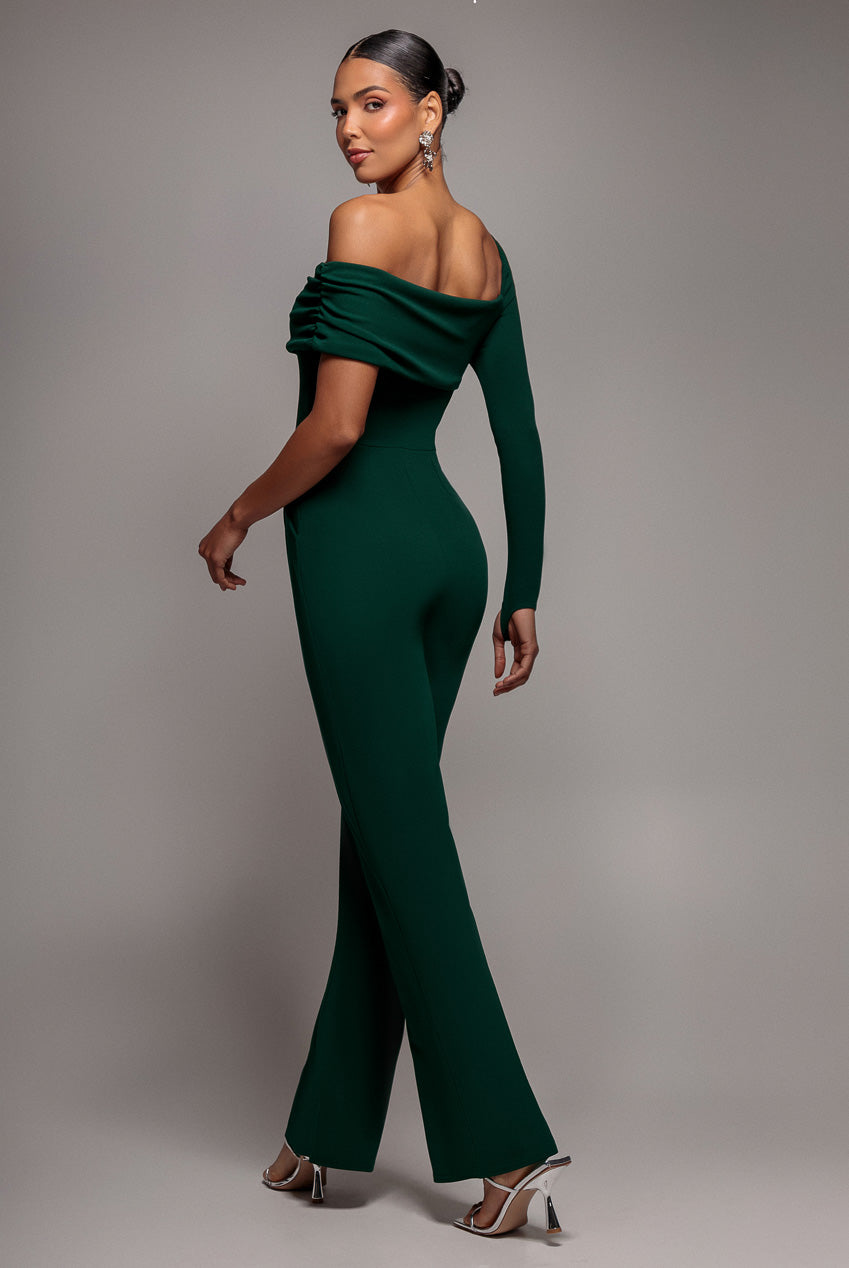 One Shoulder Scuba Jumpsuit - Emerald Green TR375