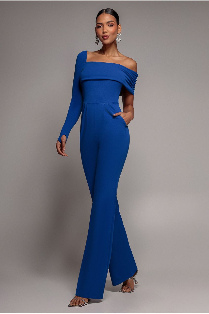One Shoulder Scuba Jumpsuit - Royal Blue TR375