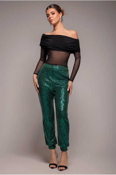 Emerald - Sequin Cuffed Ankle Trouser - Emerald by Goddiva