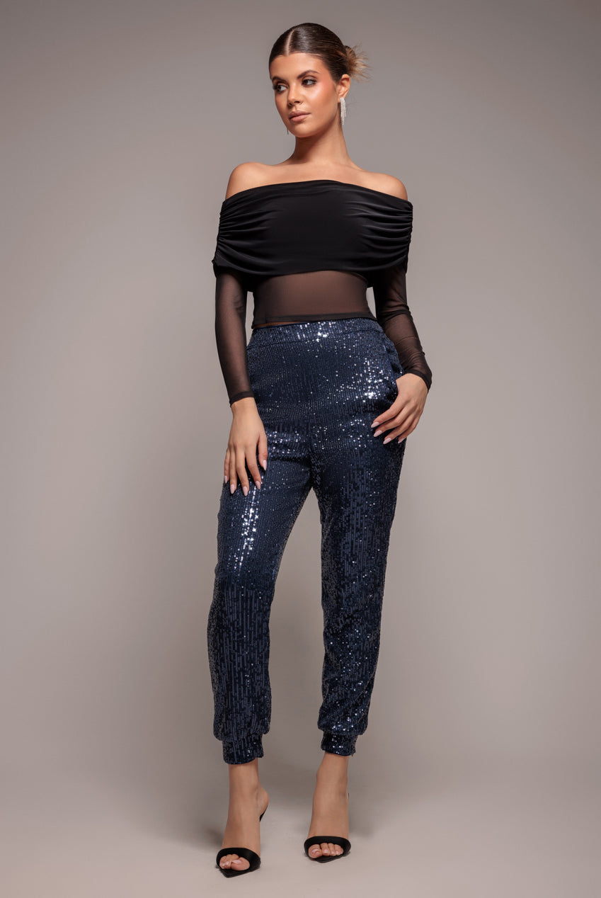 Sequin Cuffed Ankle Trouser - Navy TR360