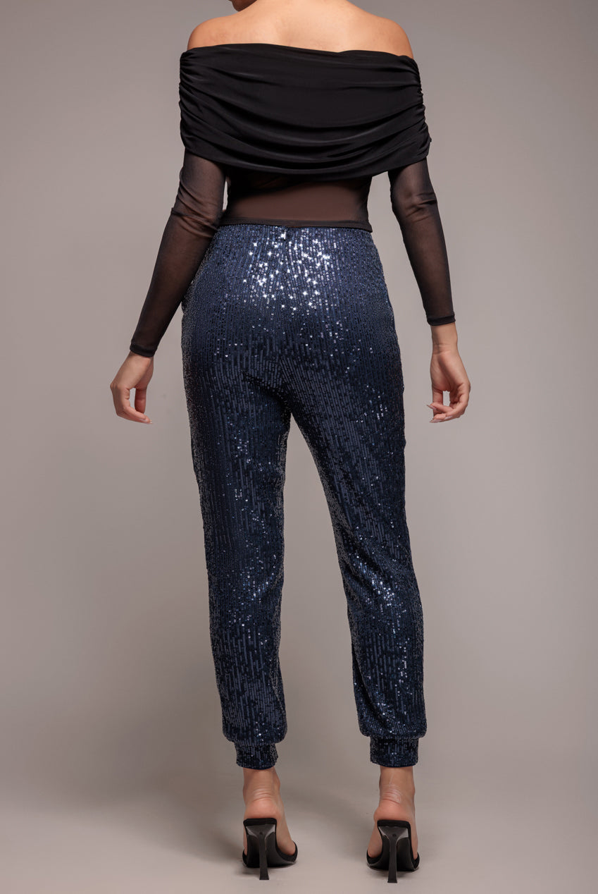 Sequin Cuffed Ankle Trouser - Navy TR360