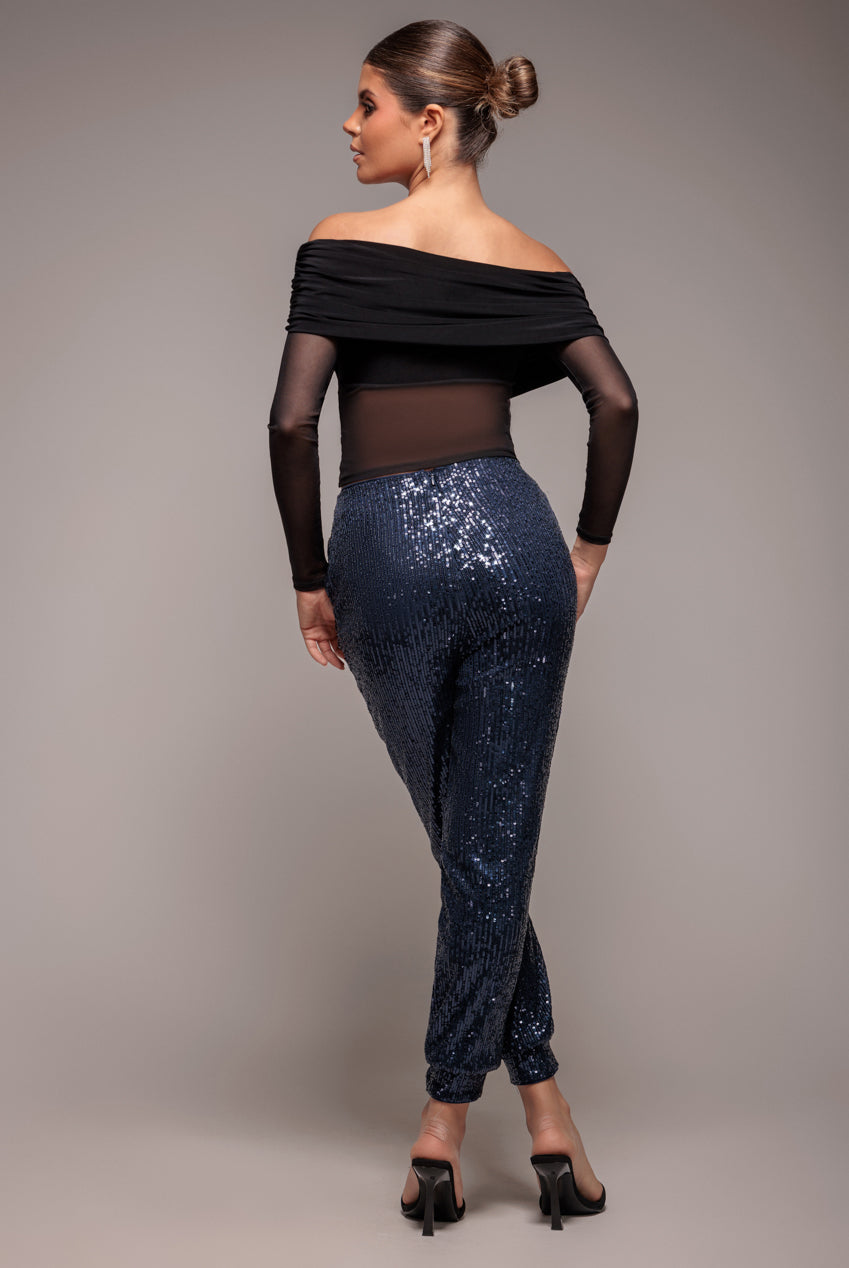 Sequin Cuffed Ankle Trouser - Navy TR360