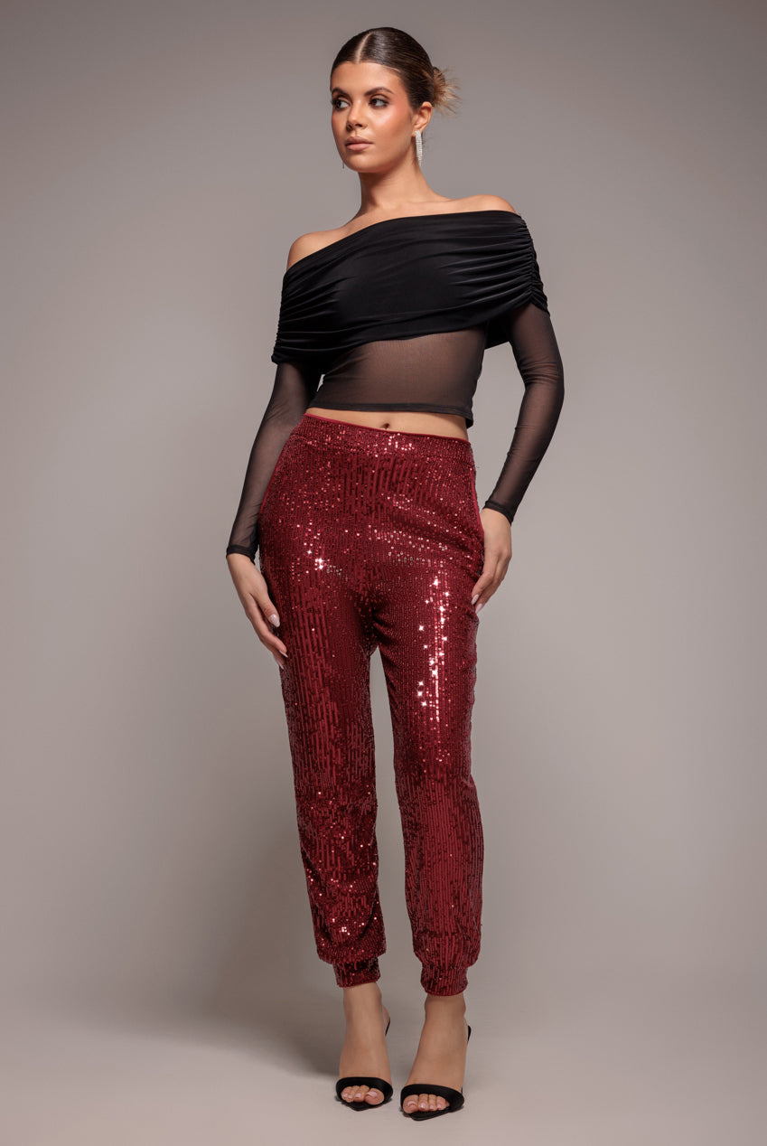 Sequin Cuffed Ankle Trouser - Wine TR360