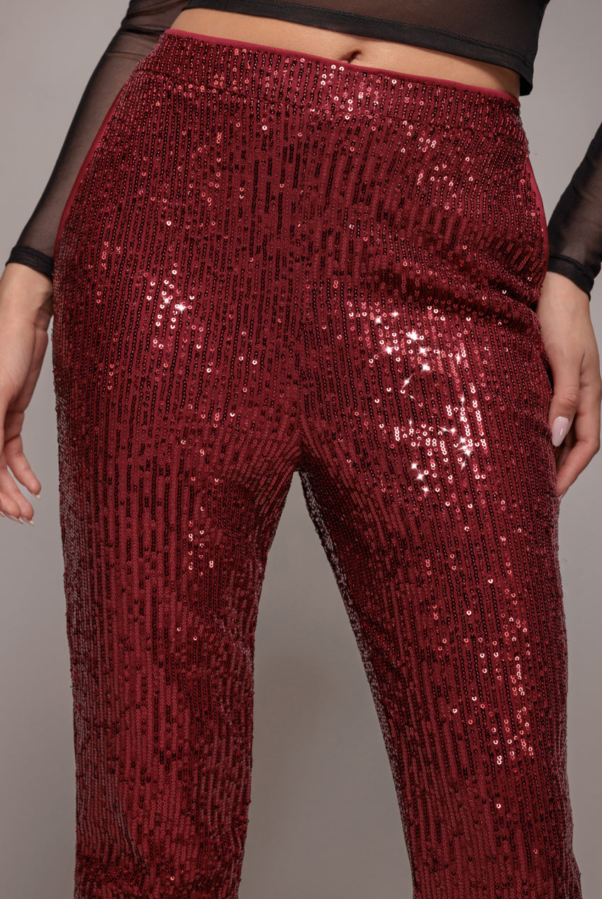 Sequin Cuffed Ankle Trouser - Wine TR360