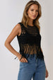 Aftershock London Black Tassel Hem Crochet Top