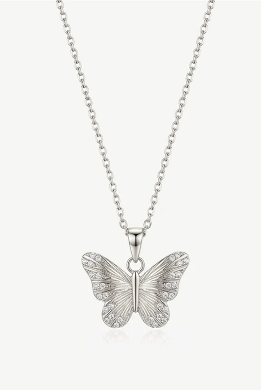 Textured Butterfly Necklace With Stones 652