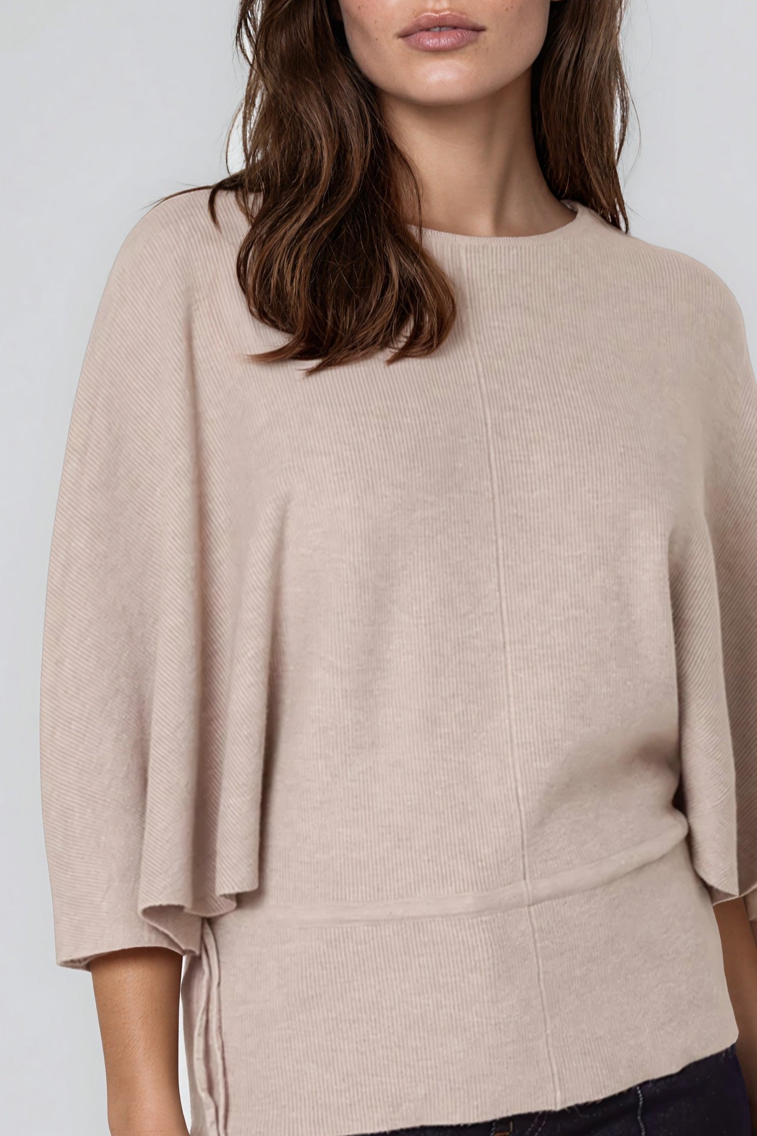 Beige Tie Waist Batwing Sleeve Knit Jumper ALQ4032309