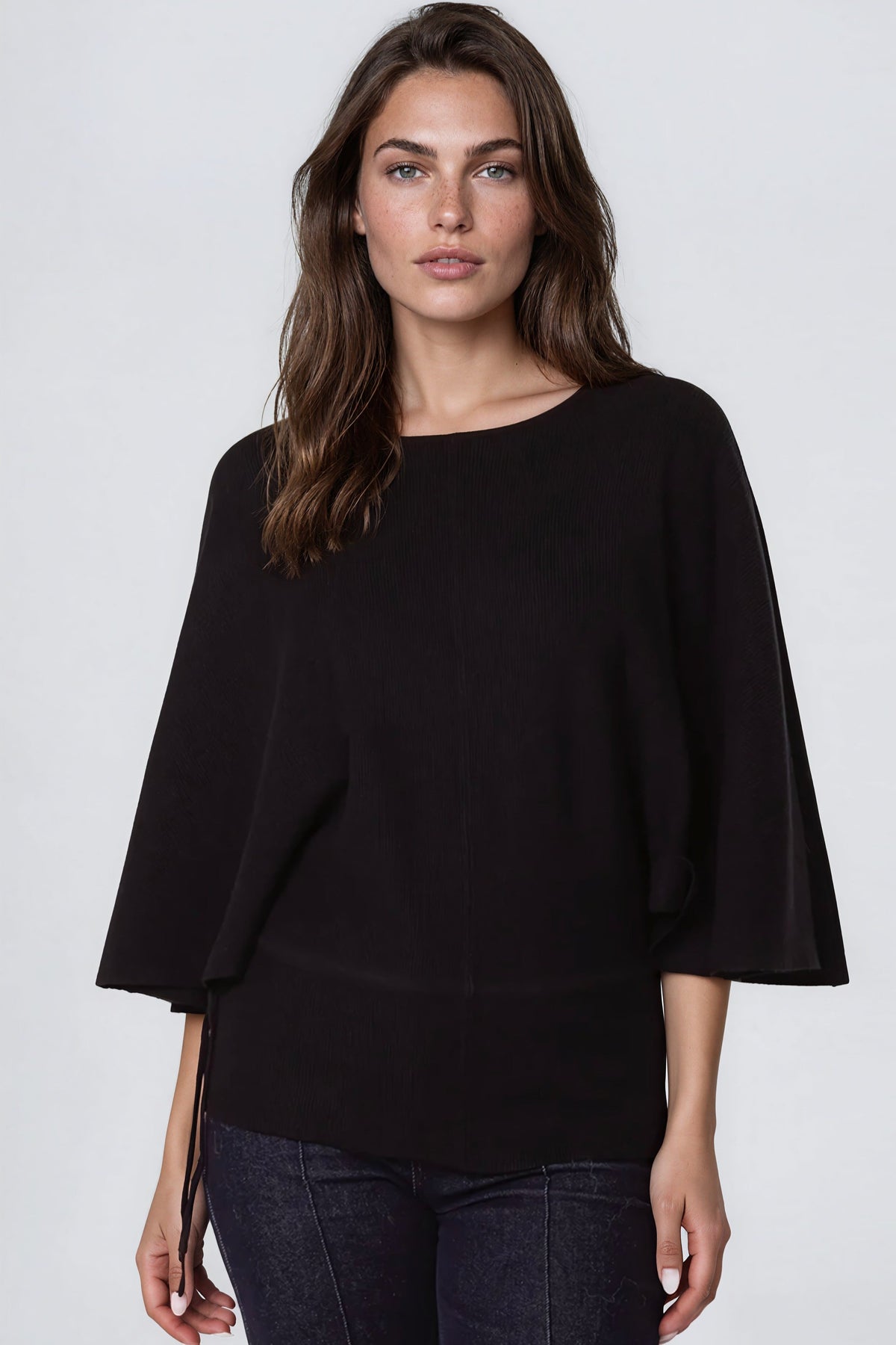 Black Tie Waist Batwing Sleeve Knit Jumper ALQ4032003