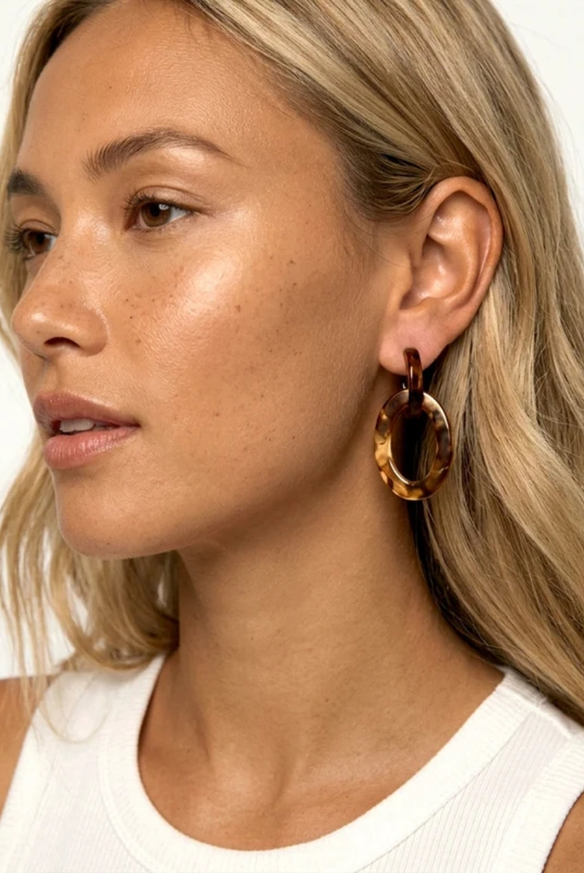 Tortoiseshell Double Hoop Drop Earrings 669