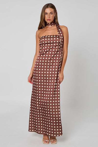 Brown - Spot Bandeau Maxi Dress by Urban Bliss