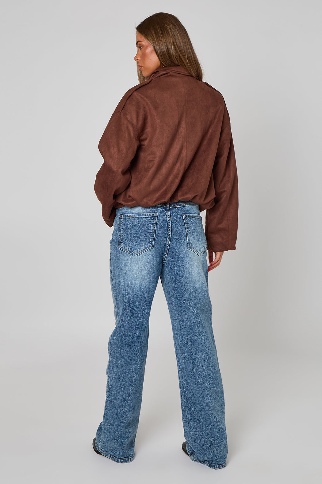 Chocolate Suede Collared Bubble Hem Jacket 40JKT37942-c24