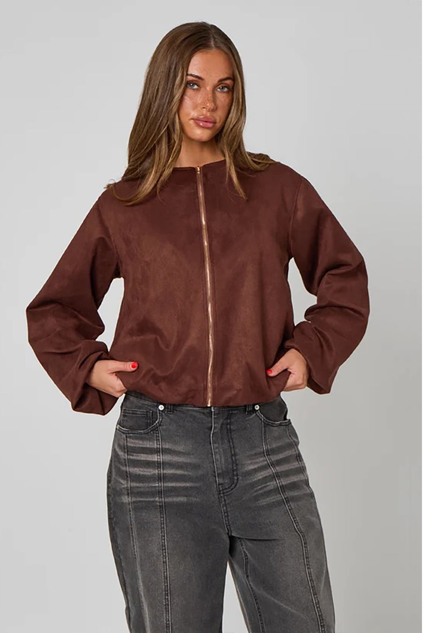 Faux Suede Bubble Hem Jacket 40JKT37162
