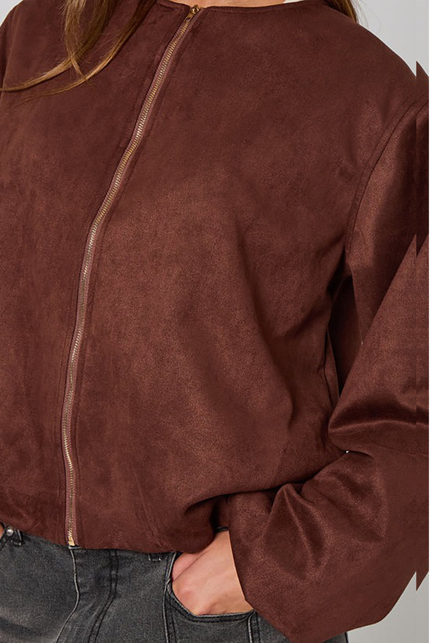 Faux Suede Bubble Hem Jacket 40JKT37162