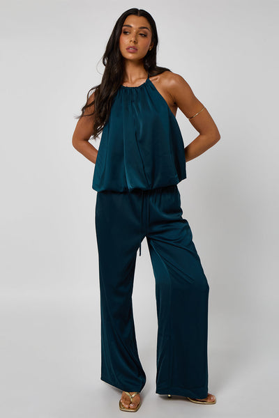 Teal - Halterneck Ruched Top With Bubble Hem by Urban Bliss