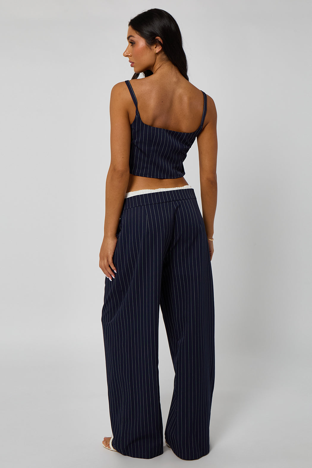 Pinstripe Double Waistband Low Rise Trouser 40TRS36932-c41