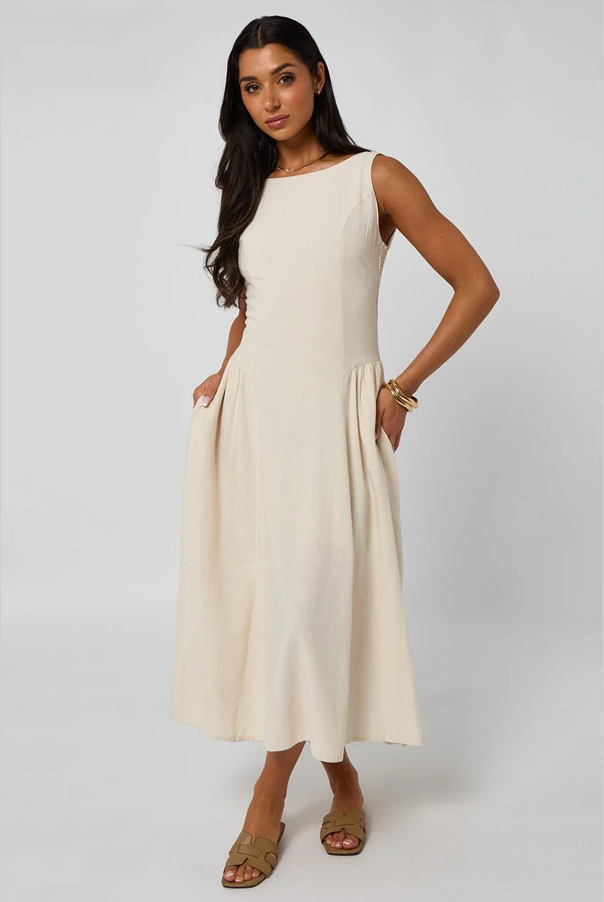 Stone Linen-Look Sleeveless Smock Dress 40DRS36806-c16