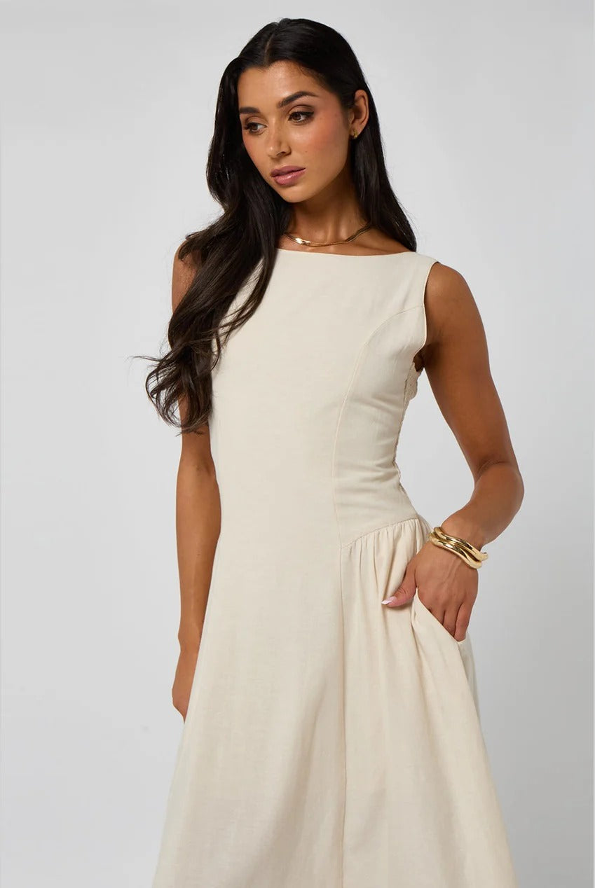 Stone Linen-Look Sleeveless Smock Dress 40DRS36806-c16