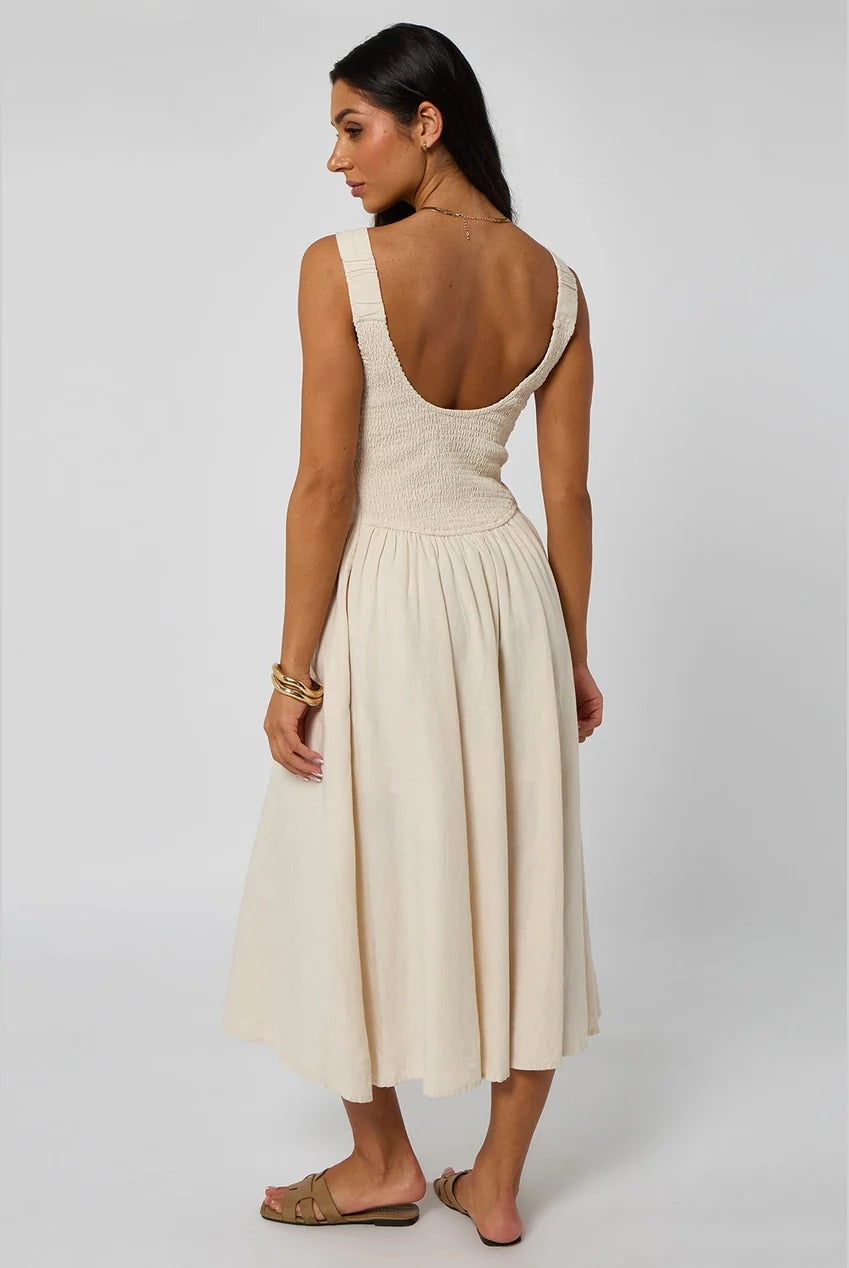 Stone Linen-Look Sleeveless Smock Dress 40DRS36806-c16