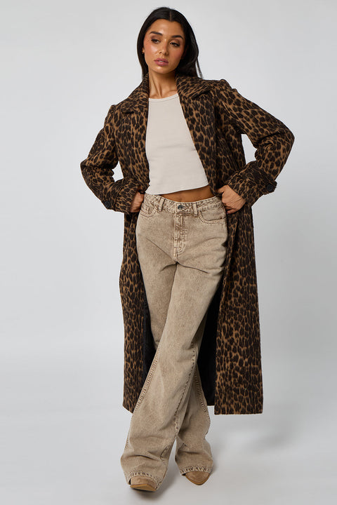 Leopard Faux Wool Formal Coat by Urban Bliss