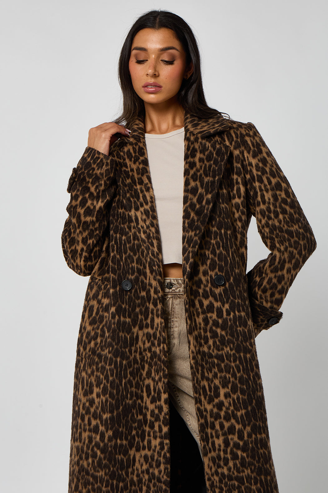 Leopard Faux Wool Formal Coat 40JKT34313-C29