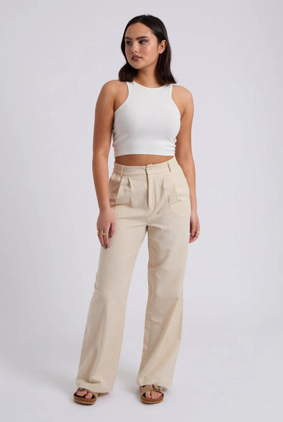 Beige - Beige Linen Blend Wide Leg Trouser by Urban Bliss