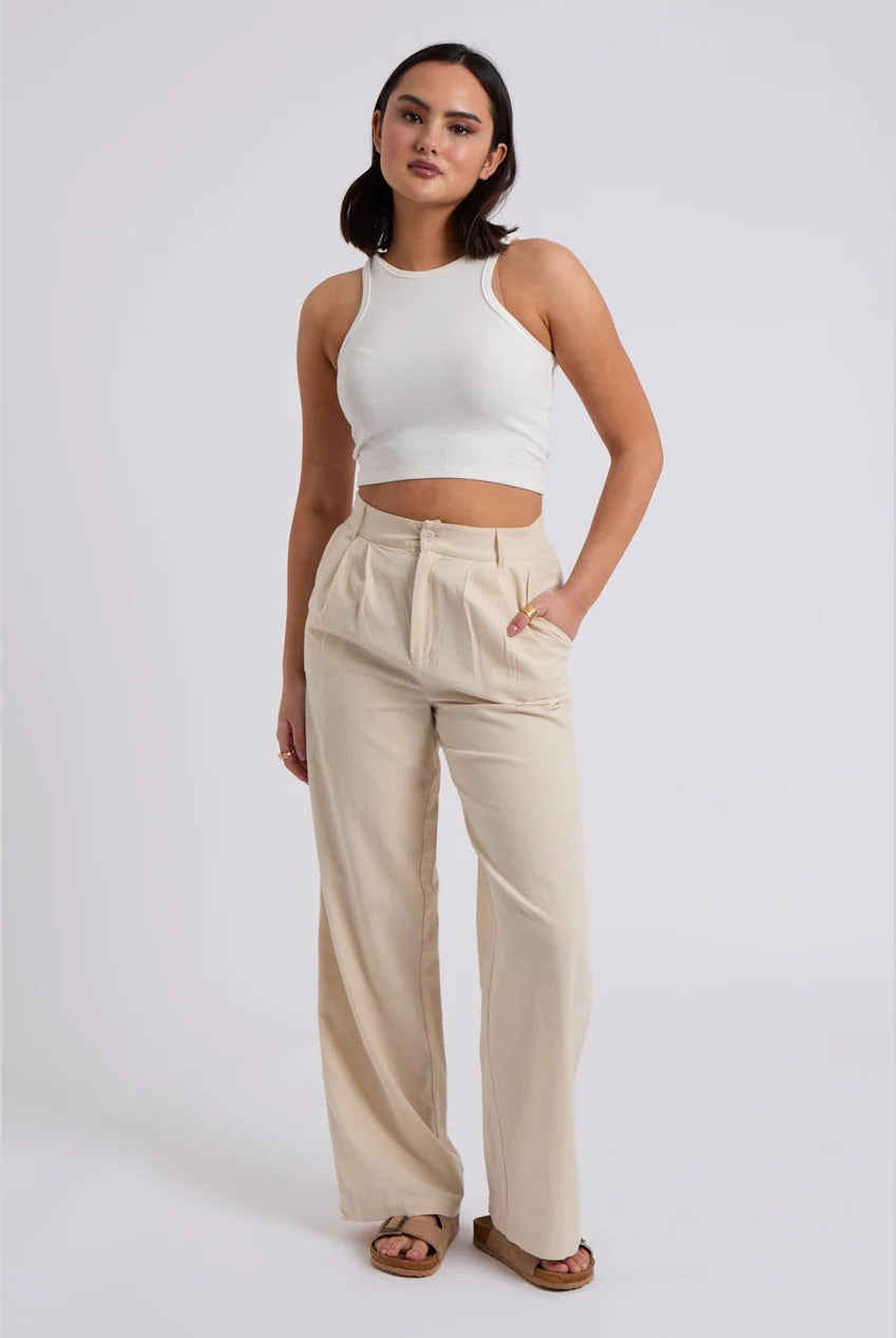 Beige Linen Blend Wide Leg Trouser 40TRS32886-c16