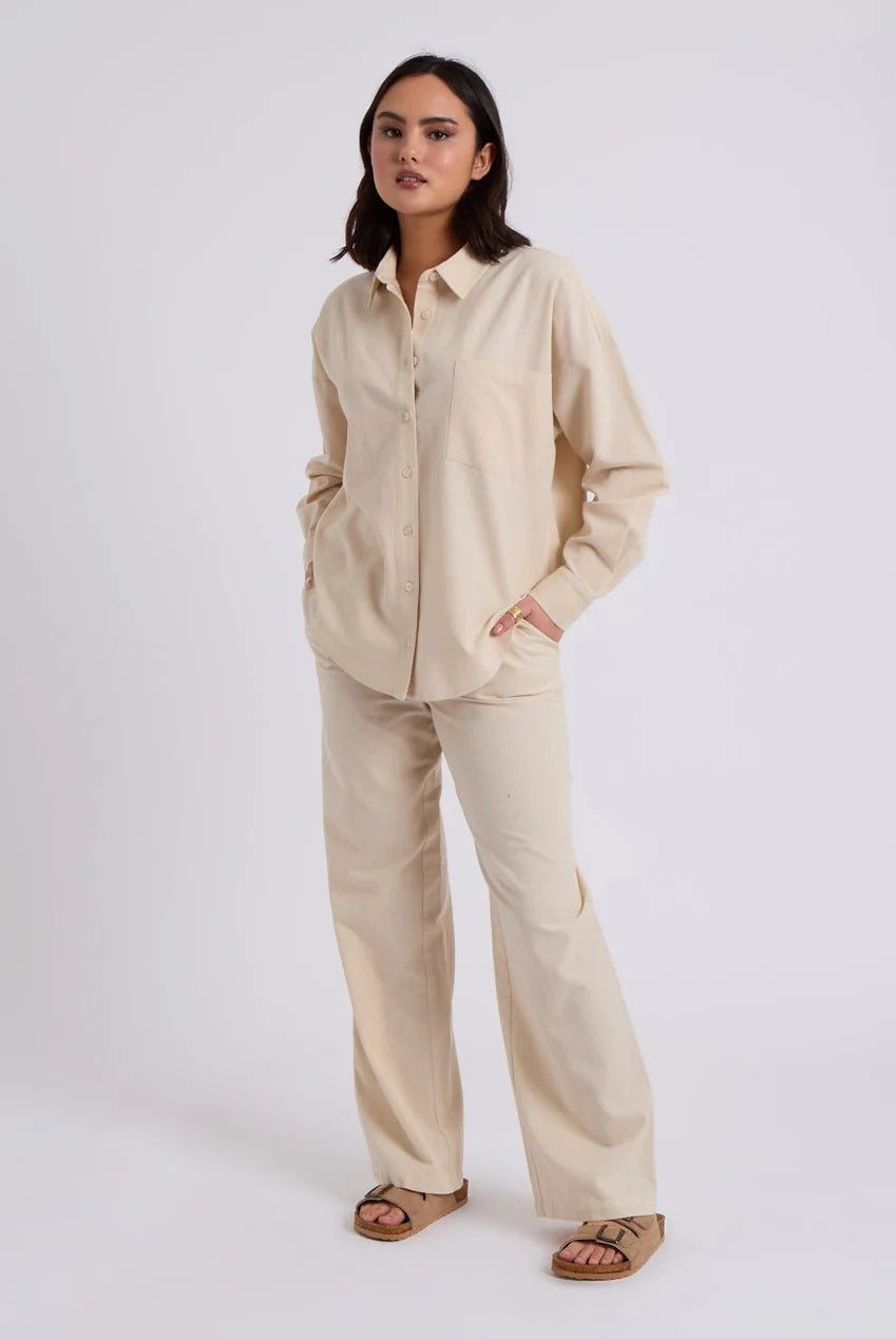 Beige Linen Blend Wide Leg Trouser 40TRS32886-c16