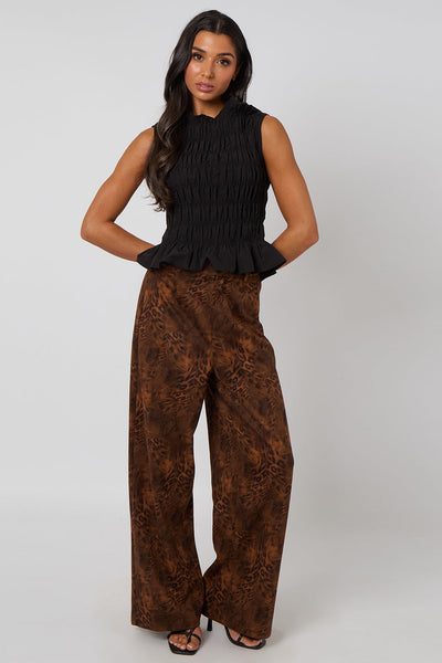 Brown - Animal Faux Suede Trousers by Urban Bliss