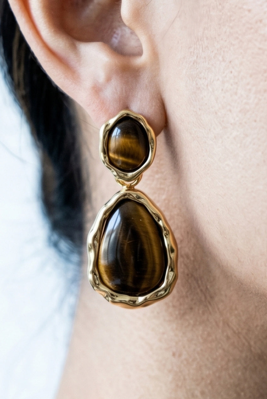 Nekomeishi Tigers Eye Oversized Earrings US01-11519