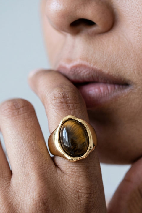 Nekomeishi Tigers Eye Ring by Uchi & Soto