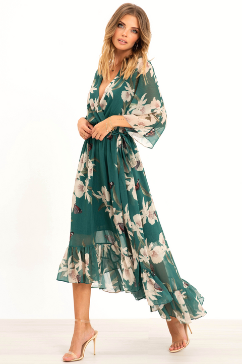 Kimono Wrap Floral Dress by Urban Touch