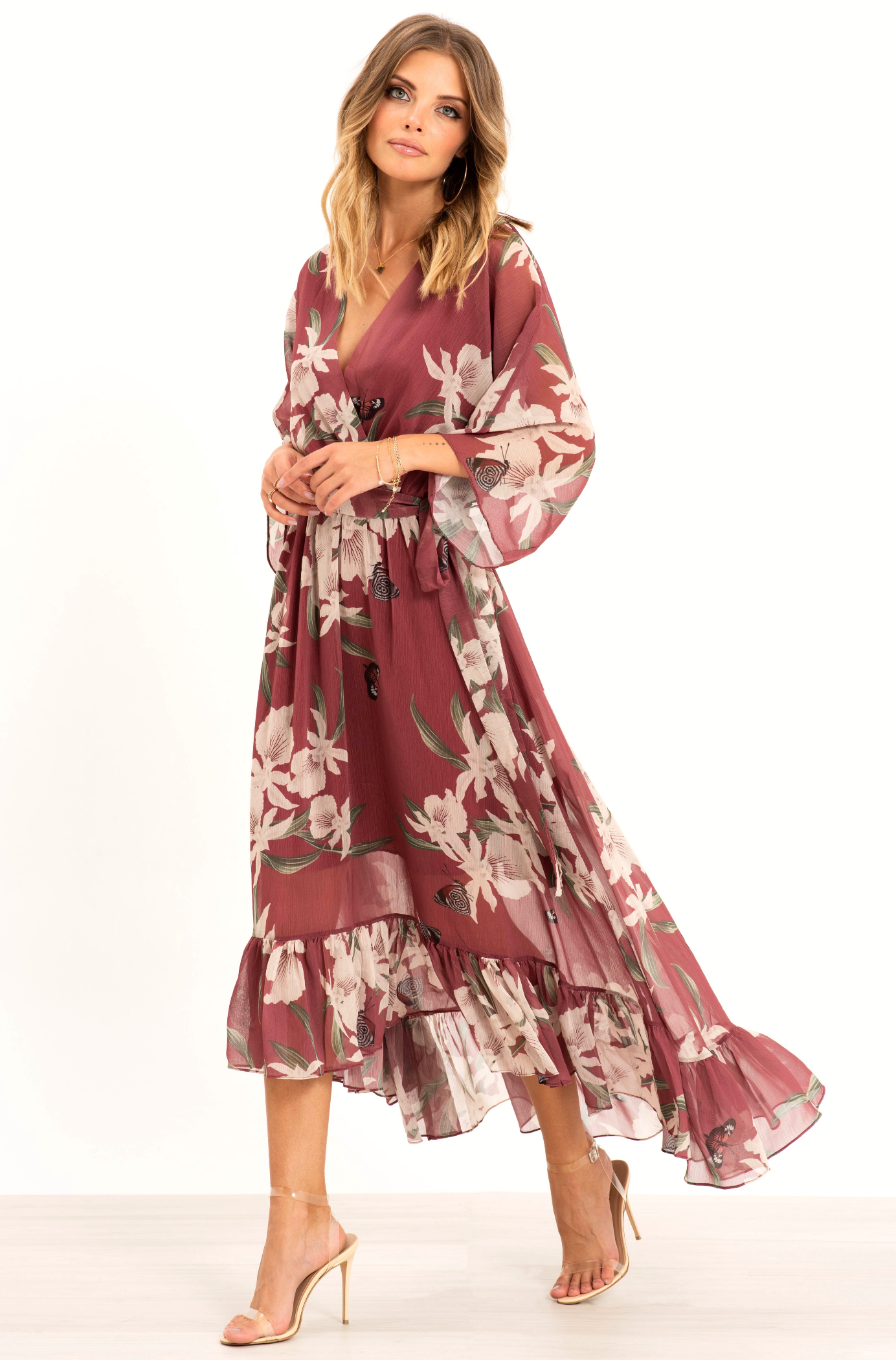 Kimono Wrap Floral Dress UTSS20015