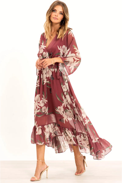 Rose - Kimono Wrap Floral Dress by Urban Touch