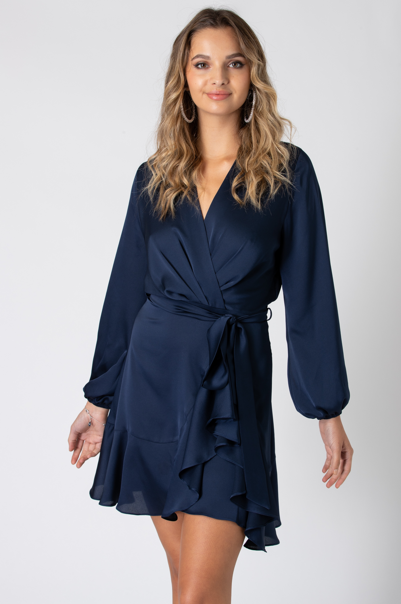 Long Sleeve Wrap Front Dress UTAW20012