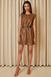 Urban Touch Faux Leather Padded Shoulder Dress With Belt