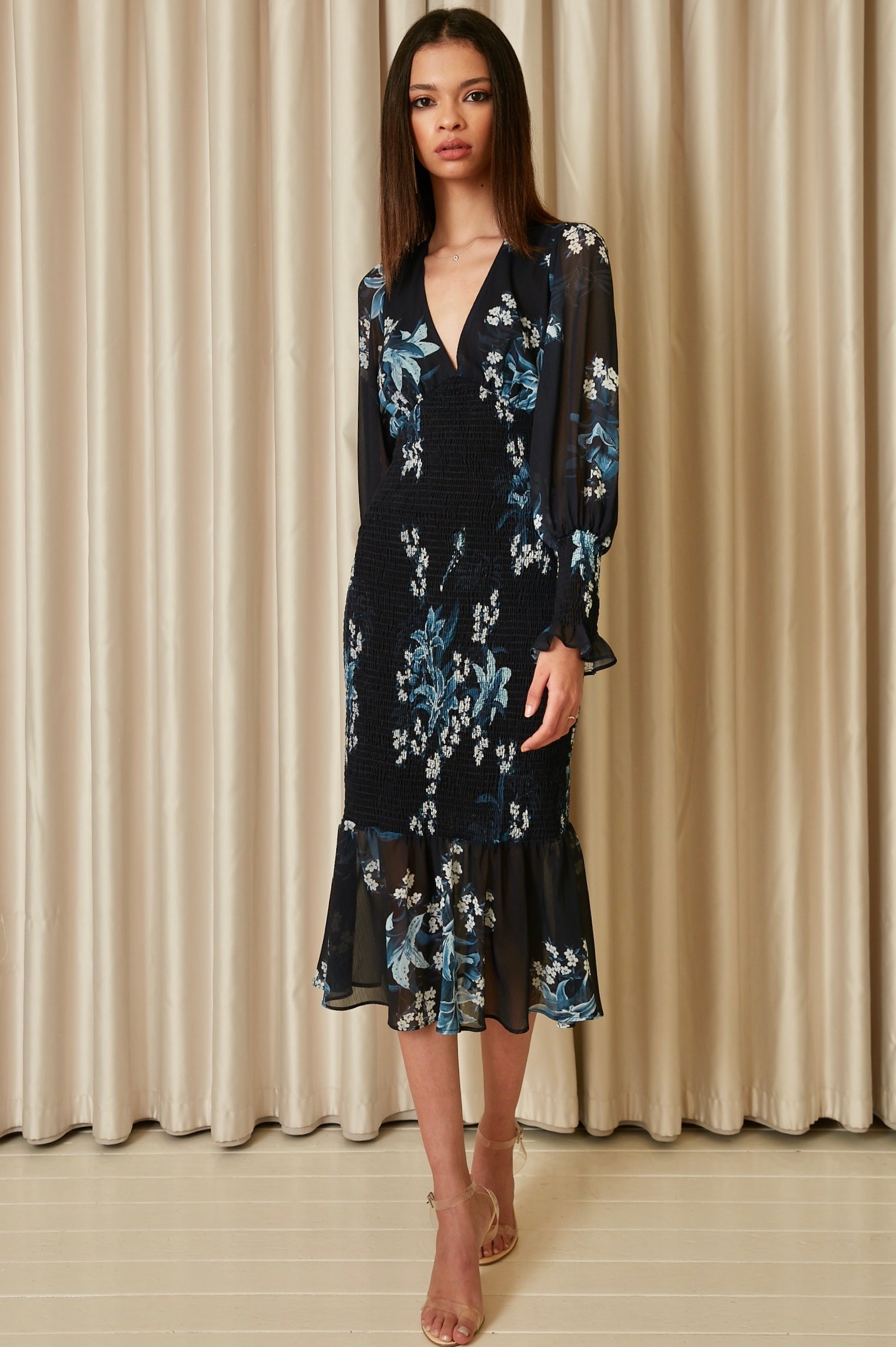 Floral Print Bodycon Style Long Sleeve Dress UTAW21012