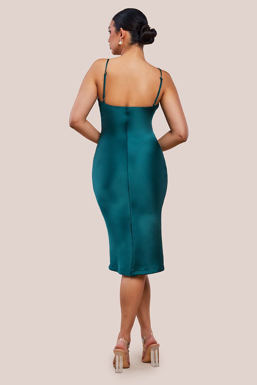 Cowl Neck Satin Slip Cami Midi Dress UTSS19012