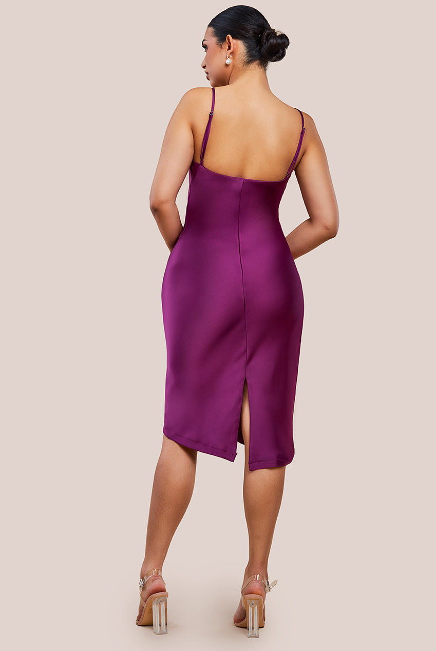 Cowl Neck Satin Slip Cami Midi Dress UTSS19012