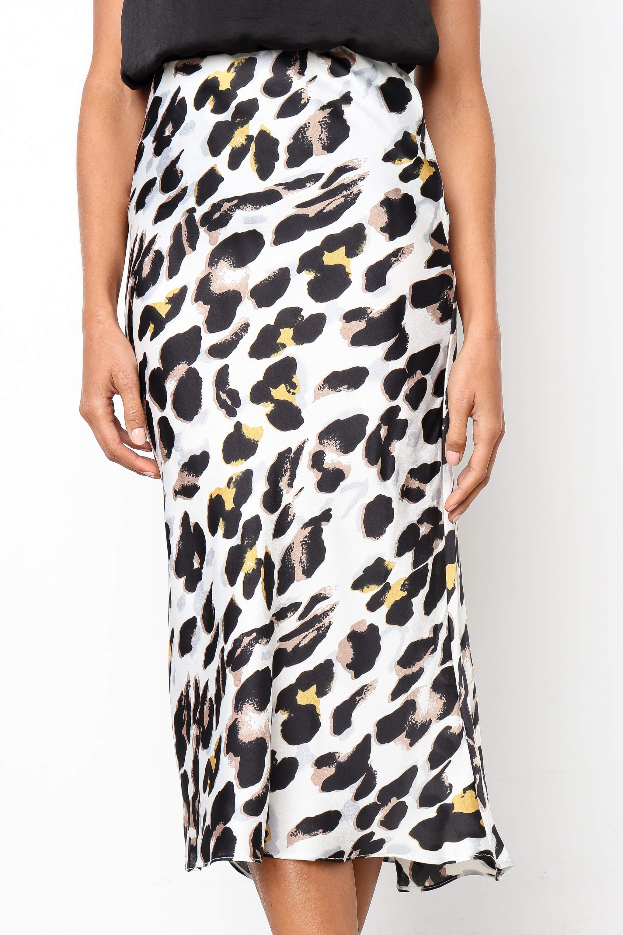 Satin Leopard Print Midi Slip Skirt UTSS19032